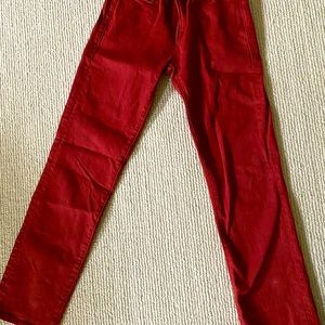 Frame red straight leg jeans.